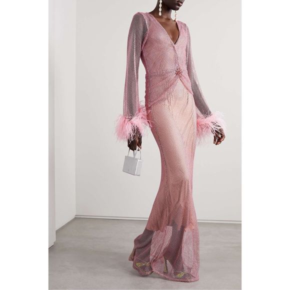 PATBO Feather-trimmed crystal-embellished mesh maxi dress - Picture 3 of 15